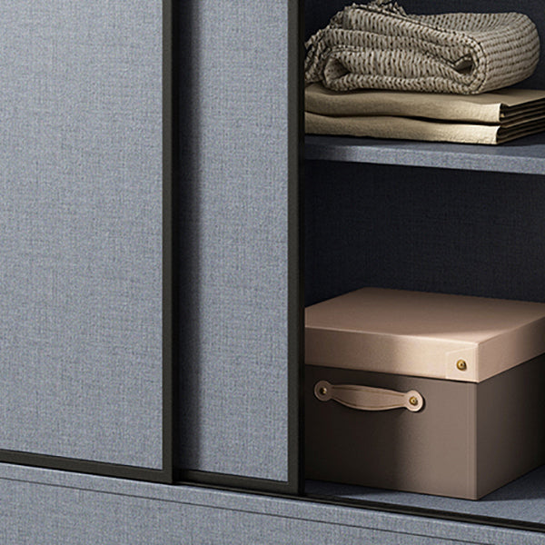 Modern Grey Wardrobe Cabinet Engineered Wood Wardrobe with Garment Rod