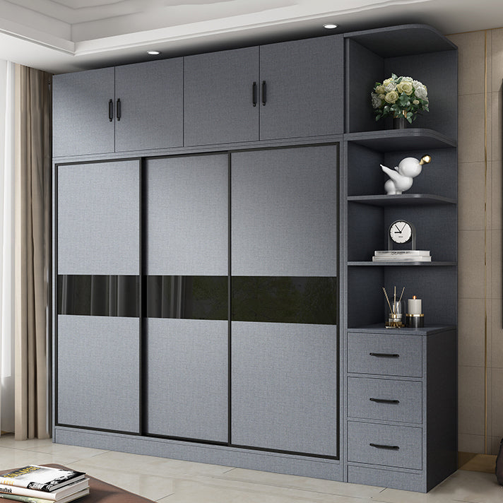 Modern Grey Wardrobe Cabinet Engineered Wood Wardrobe with Garment Rod