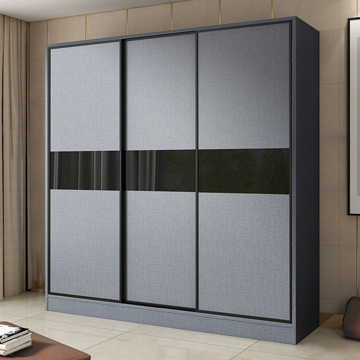 Modern Grey Wardrobe Cabinet Engineered Wood Wardrobe with Garment Rod