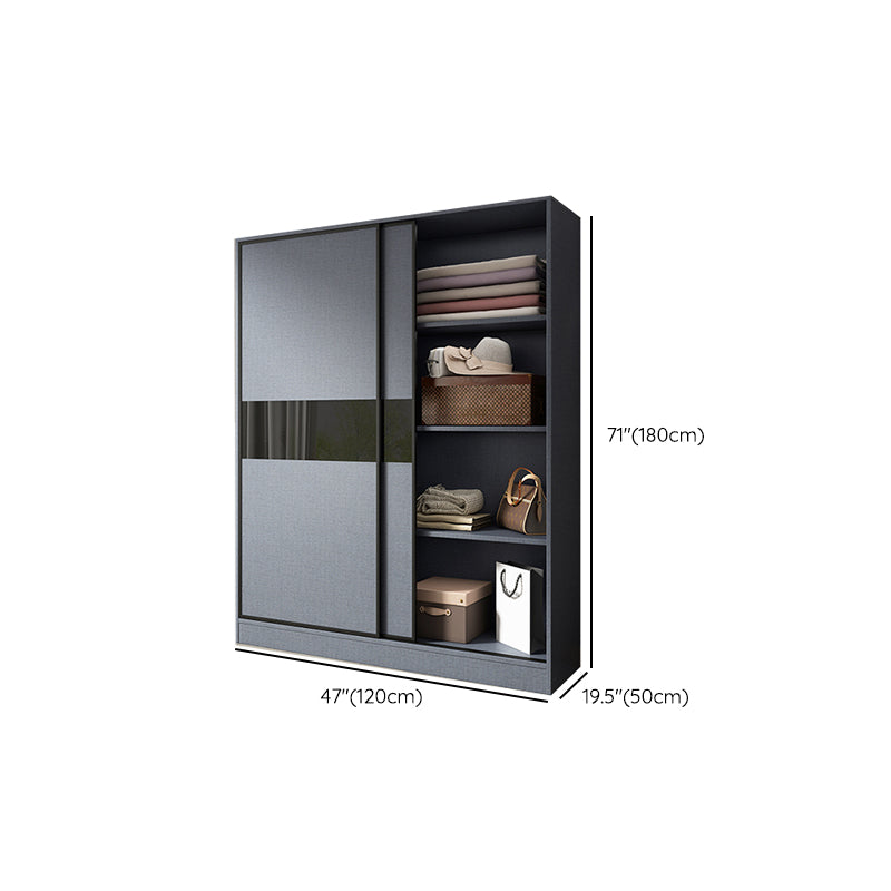 Modern Grey Wardrobe Cabinet Engineered Wood Wardrobe with Garment Rod