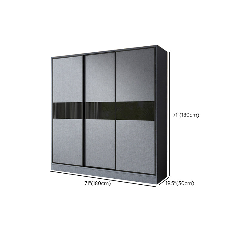 Modern Grey Wardrobe Cabinet Engineered Wood Wardrobe with Garment Rod