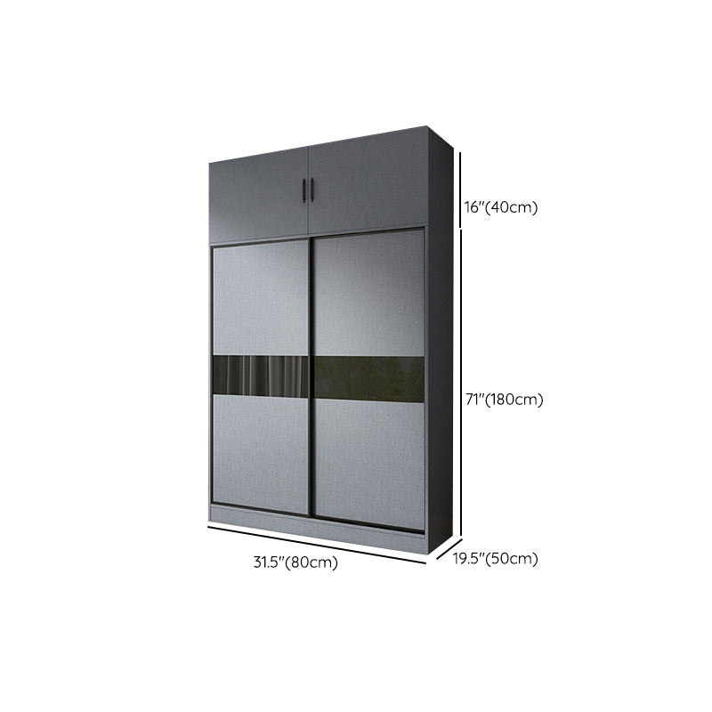 Modern Grey Wardrobe Cabinet Engineered Wood Wardrobe with Garment Rod