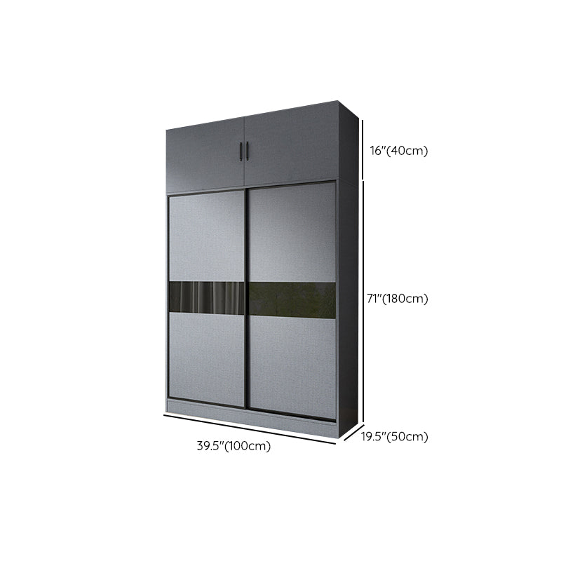 Modern Grey Wardrobe Cabinet Engineered Wood Wardrobe with Garment Rod