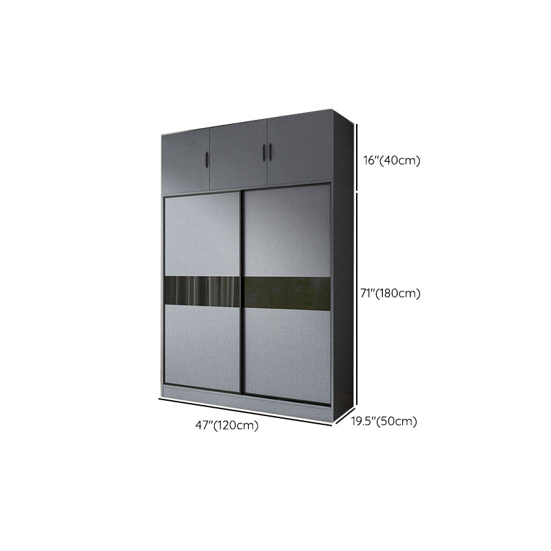 Modern Grey Wardrobe Cabinet Engineered Wood Wardrobe with Garment Rod