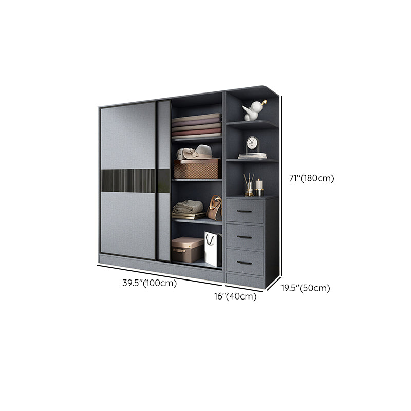 Modern Grey Wardrobe Cabinet Engineered Wood Wardrobe with Garment Rod