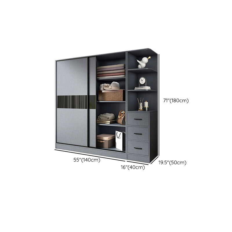 Modern Grey Wardrobe Cabinet Engineered Wood Wardrobe with Garment Rod