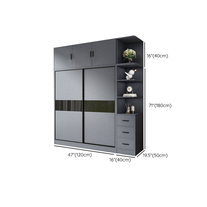 Modern Grey Wardrobe Cabinet Engineered Wood Wardrobe with Garment Rod