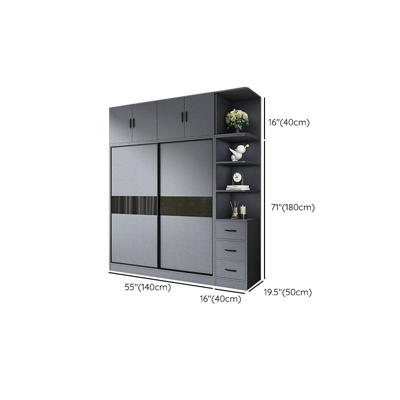 Modern Grey Wardrobe Cabinet Engineered Wood Wardrobe with Garment Rod