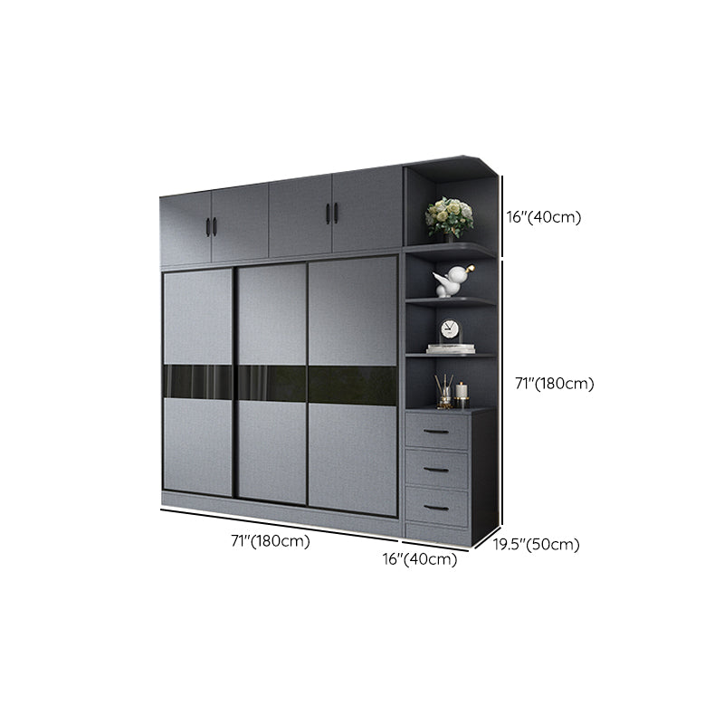 Modern Grey Wardrobe Cabinet Engineered Wood Wardrobe with Garment Rod