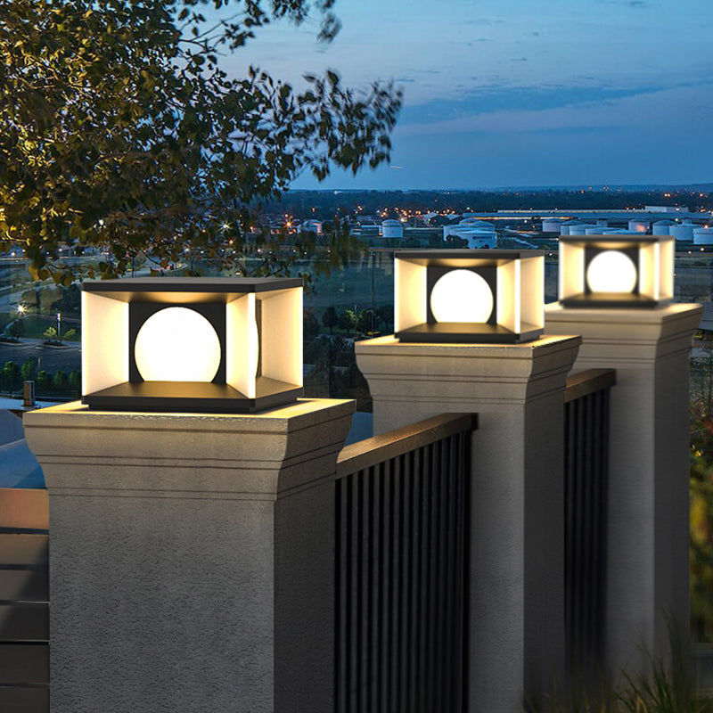 Modern Stainless Steel Solar Energy Pillar Lamp Square Shape for Outdoor