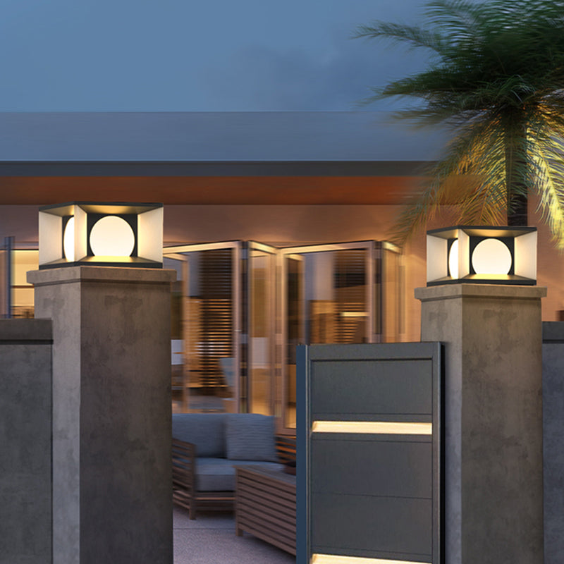 Modern Stainless Steel Solar Energy Pillar Lamp Square Shape for Outdoor