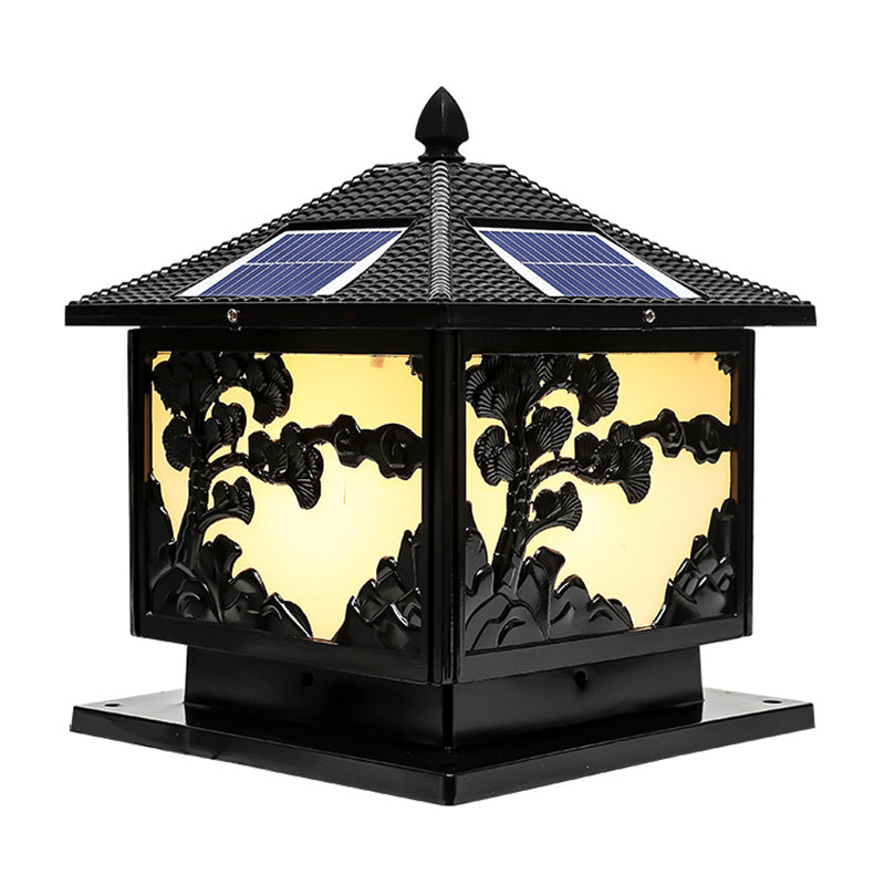 Rectangle Shape Metal Solar Pillar Lamp Modern Style 1 Light Waterproof Outdoor Light