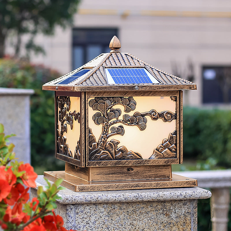 Rectangle Shape Metal Solar Pillar Lamp Modern Style 1 Light Waterproof Outdoor Light