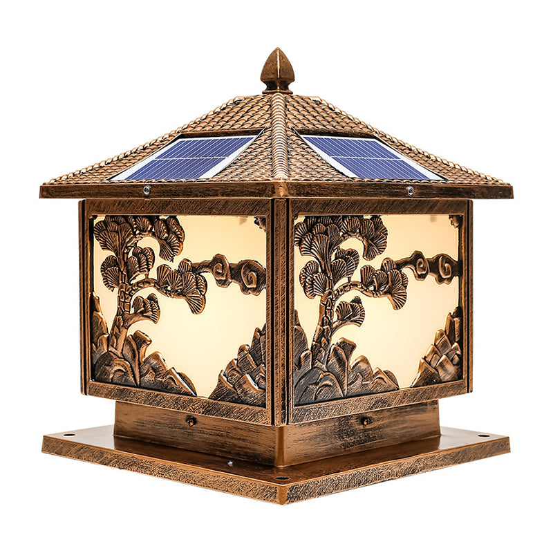 Rectangle Shape Metal Solar Pillar Lamp Modern Style 1 Light Waterproof Outdoor Light