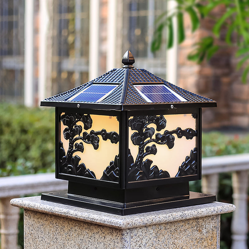Rectangle Shape Metal Solar Pillar Lamp Modern Style 1 Light Waterproof Outdoor Light