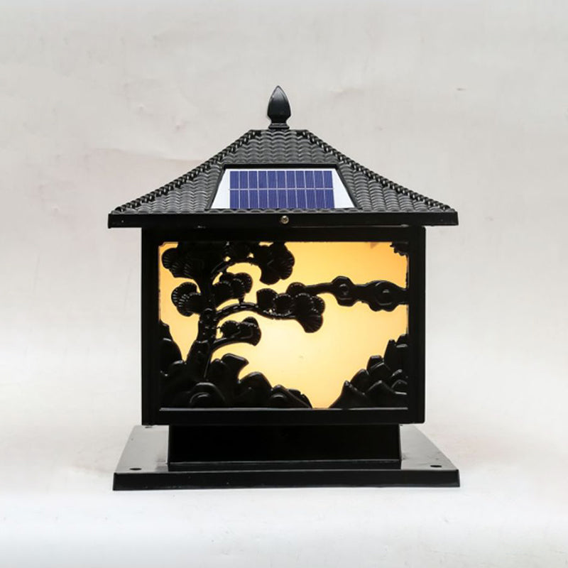 Rectangle Shape Metal Solar Pillar Lamp Modern Style 1 Light Waterproof Outdoor Light