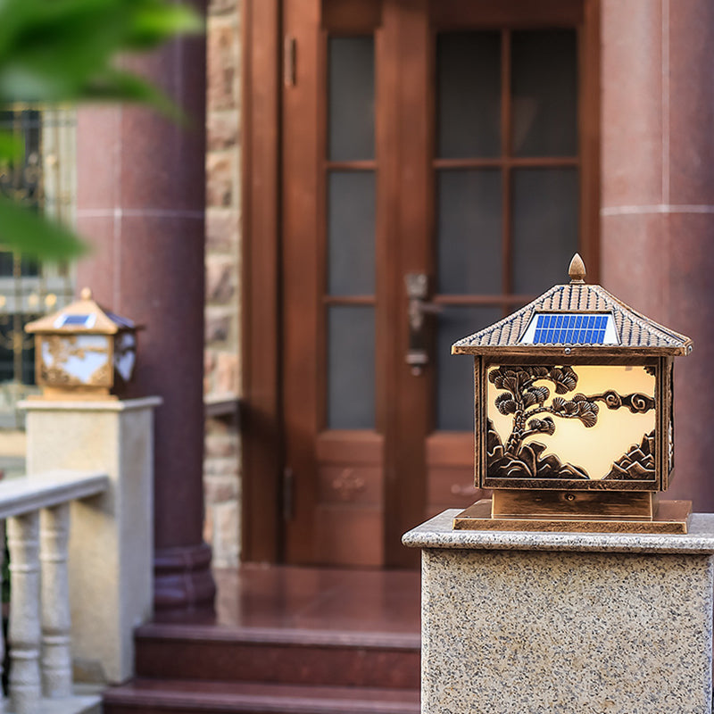 Rectangle Shape Metal Solar Pillar Lamp Modern Style 1 Light Waterproof Outdoor Light