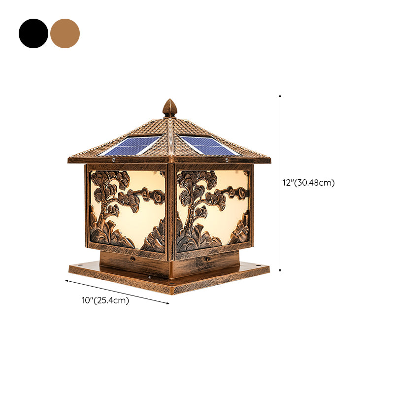 Rectangle Shape Metal Solar Pillar Lamp Modern Style 1 Light Waterproof Outdoor Light