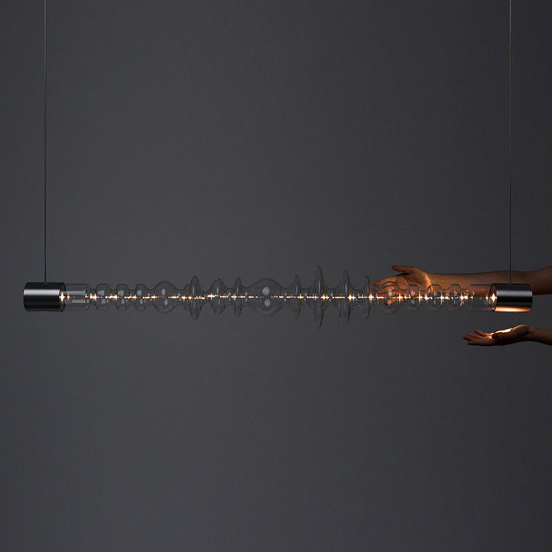 Modern LED Metal Ceiling Light Linear Shape Island Light with Glass Shade for Living Room