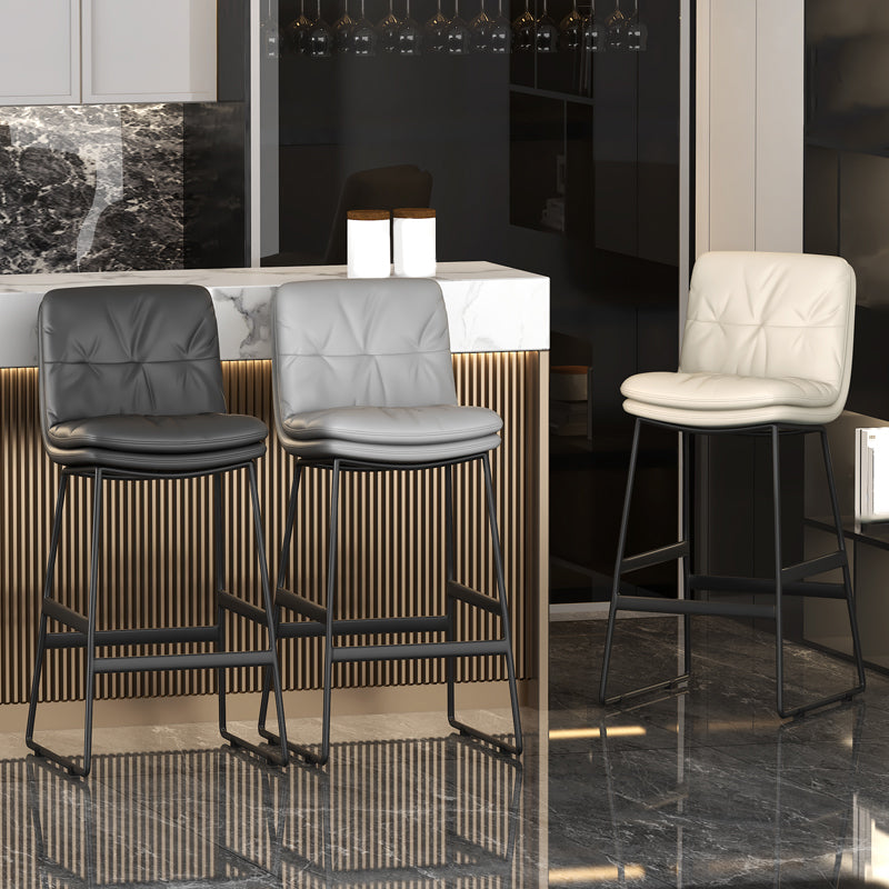 Faux Leather Bar Stools Industrial Metal Patio Bar Stool with Black Legs