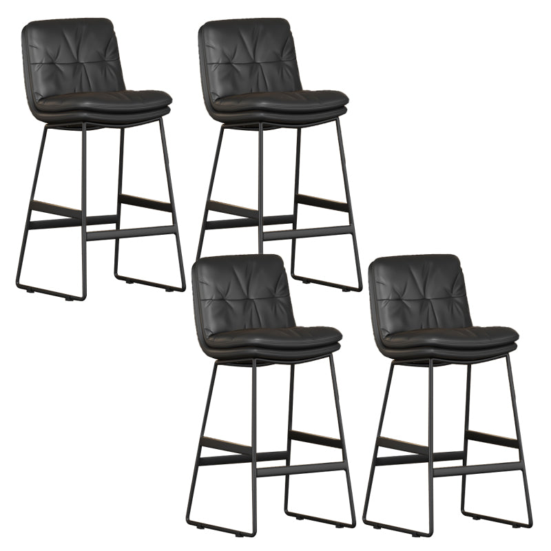 Faux Leather Bar Stools Industrial Metal Patio Bar Stool with Black Legs