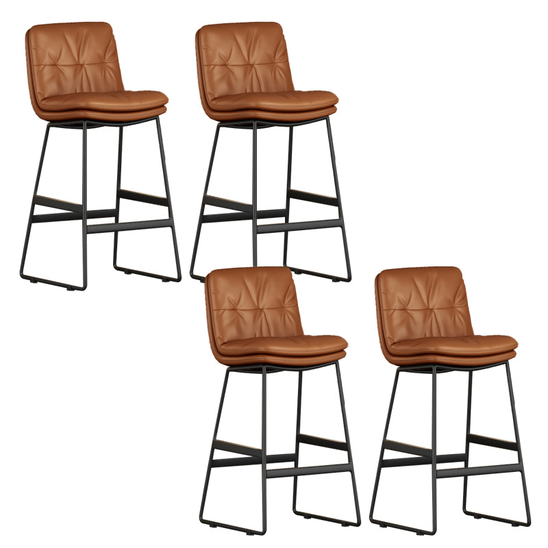 Faux Leather Bar Stools Industrial Metal Patio Bar Stool with Black Legs