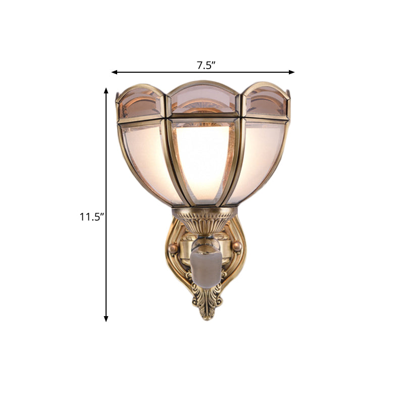 Bowl Translucent Glass Wall Mount Lamp Colonial Style 1/2-Light Bedside Wall Light Sconce in Brass
