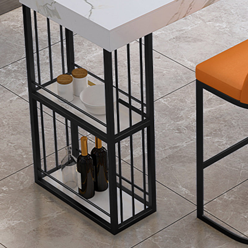 Stone Top Rectangle Bar Table with Metal Storage Base for Home