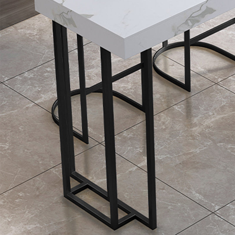 Stone Top Rectangle Bar Table with Metal Storage Base for Home