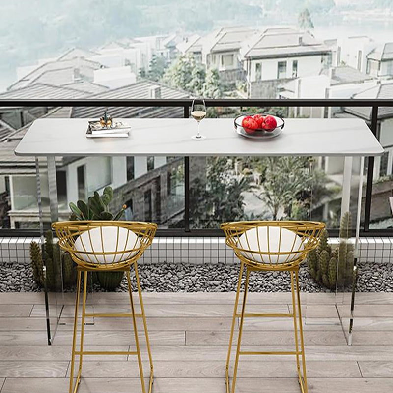 White Stone Top Rectangle Bar Table with Acrylic Base for Home
