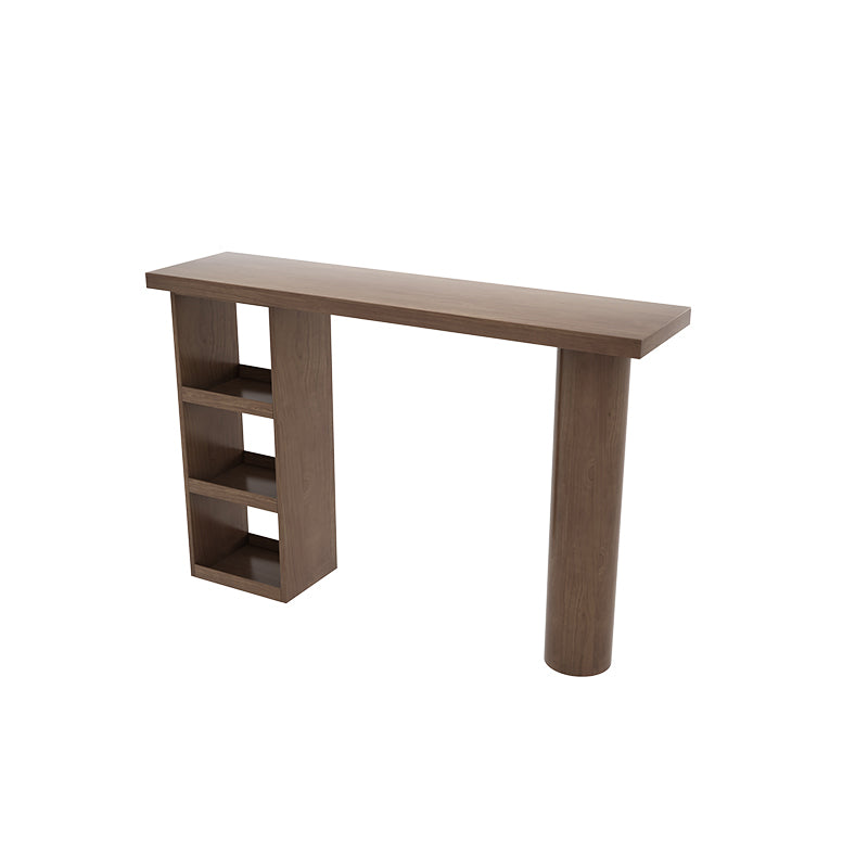 Brown Pine Wood Rectangle Bar Table with Storage for Living Room