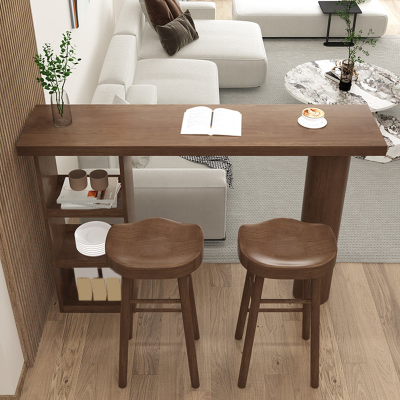 Brown Pine Wood Rectangle Bar Table with Storage for Living Room