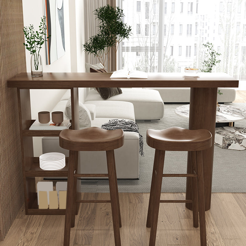 Brown Pine Wood Rectangle Bar Table with Storage for Living Room