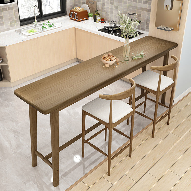 Brown Ash Wood Rectangle Bar Table with Trestle for Living Room