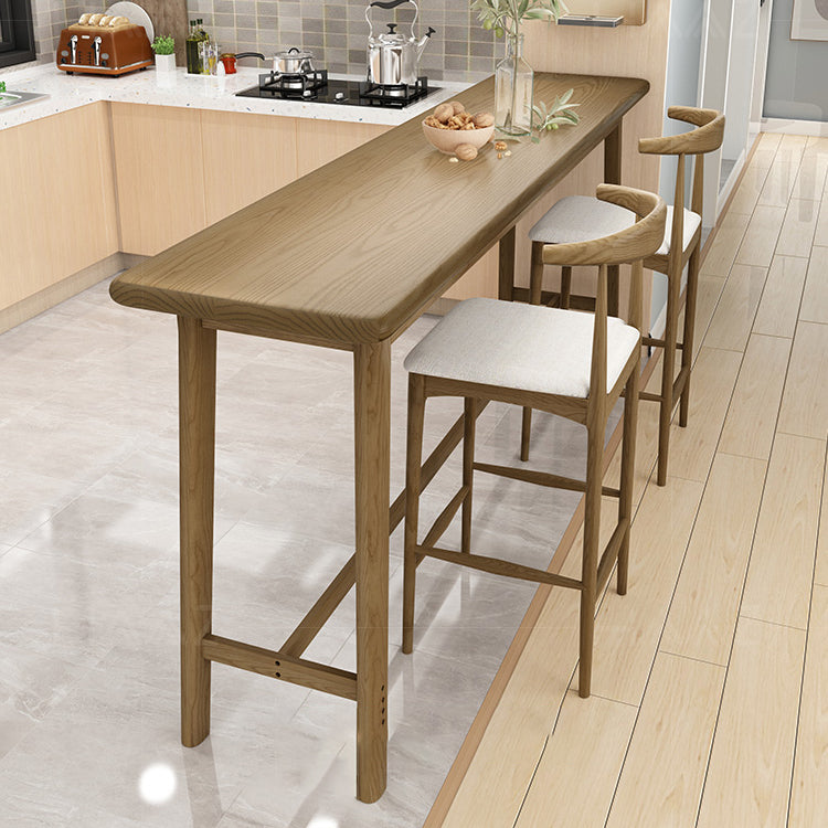 Brown Ash Wood Rectangle Bar Table with Trestle for Living Room