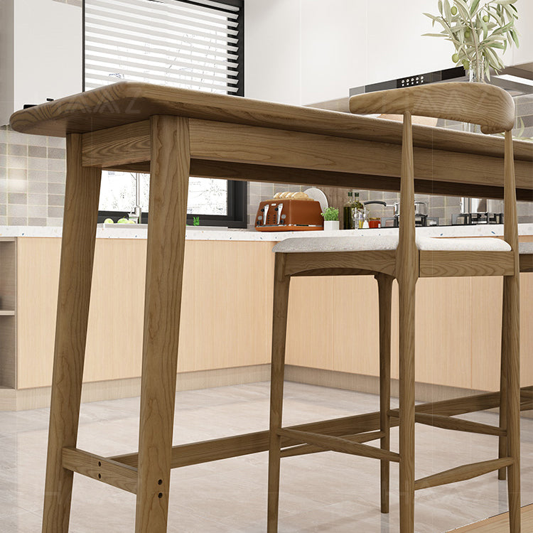 Brown Ash Wood Rectangle Bar Table with Trestle for Living Room