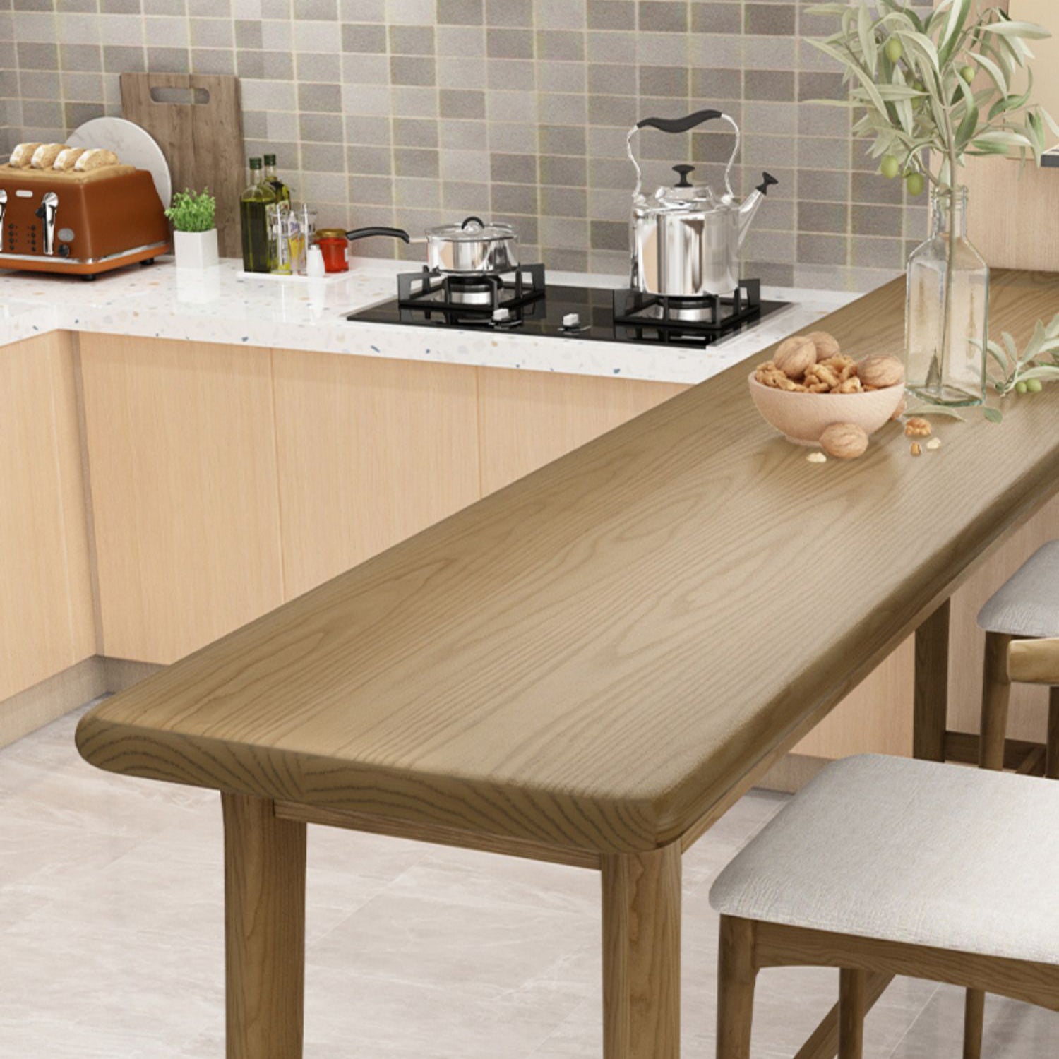 Brown Ash Wood Rectangle Bar Table with Trestle for Living Room