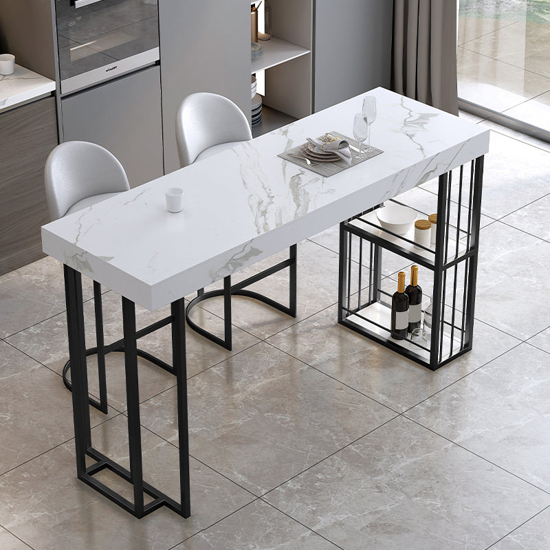 Contemporary Sintered Stone Top Counter Table with Double Pedestal