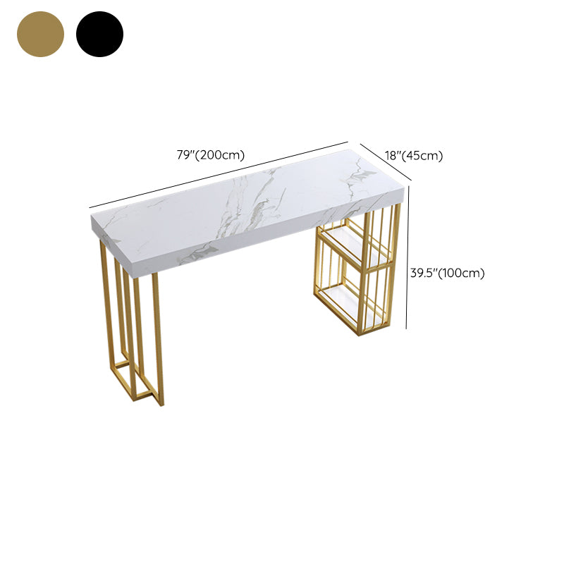 Contemporary Sintered Stone Top Counter Table with Double Pedestal