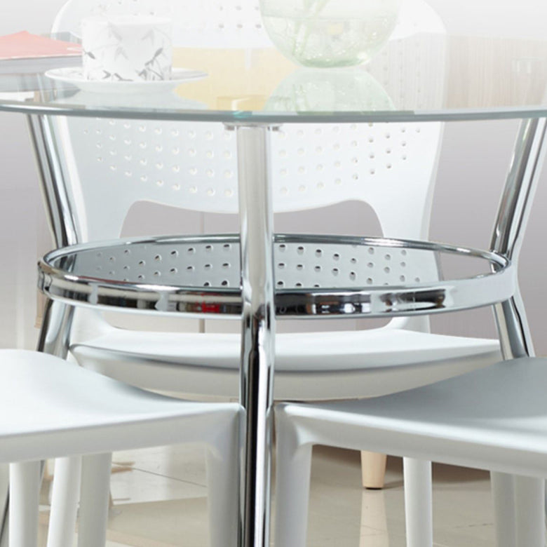 4 Pieces Modern Round Tempered Glass Top Dining Set for Home