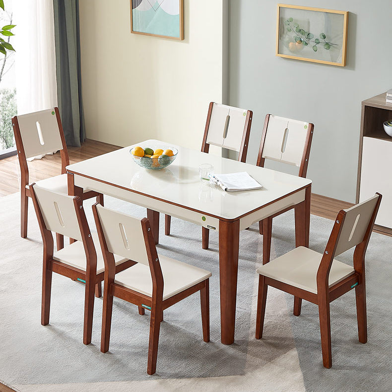 5/7 Pieces Glass Top Solid Wood Frame 4 Legs Dining Set for Home