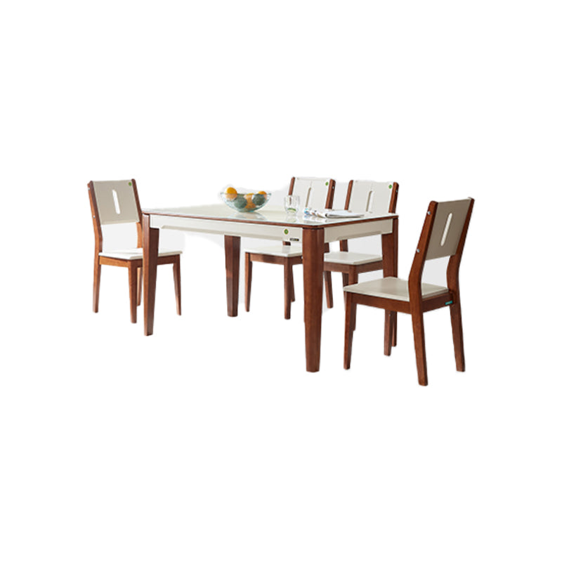 5/7 Pieces Glass Top Solid Wood Frame 4 Legs Dining Set for Home