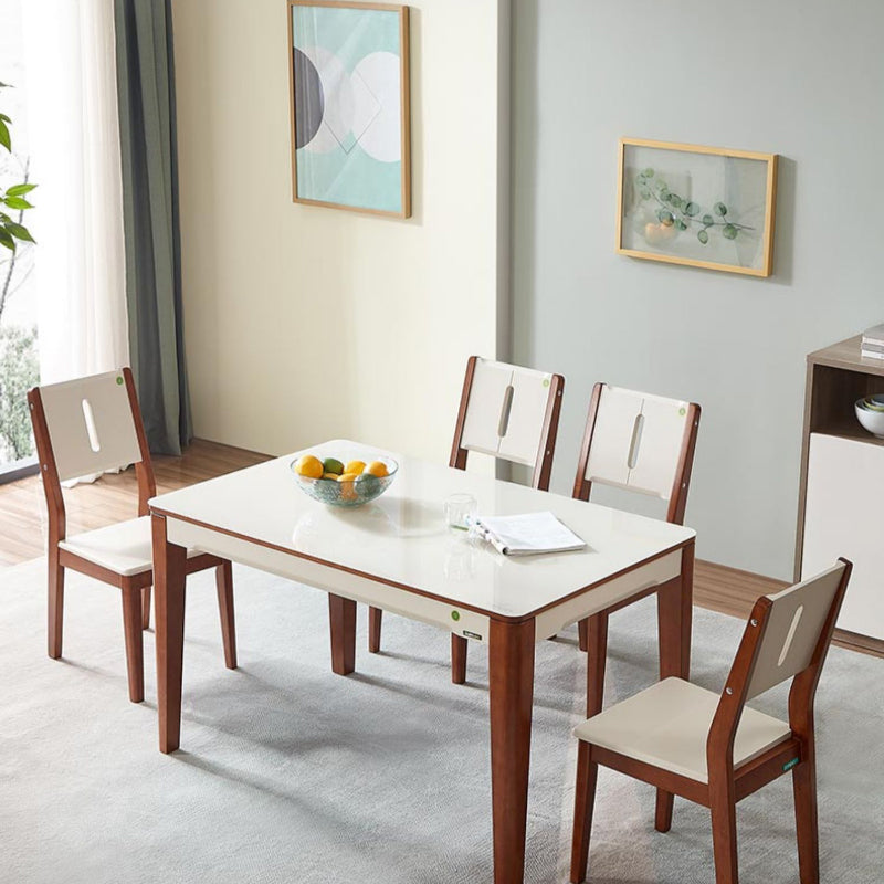 5/7 Pieces Glass Top Solid Wood Frame 4 Legs Dining Set for Home