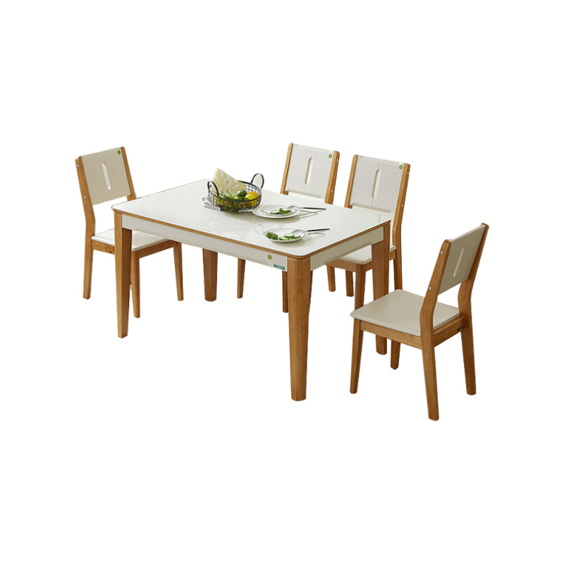 5/7 Pieces Glass Top Solid Wood Frame 4 Legs Dining Set for Home