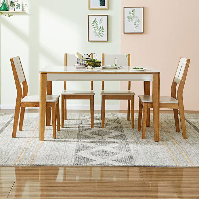 5/7 Pieces Glass Top Solid Wood Frame 4 Legs Dining Set for Home