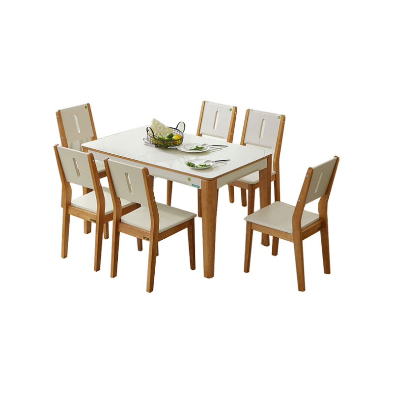 5/7 Pieces Glass Top Solid Wood Frame 4 Legs Dining Set for Home