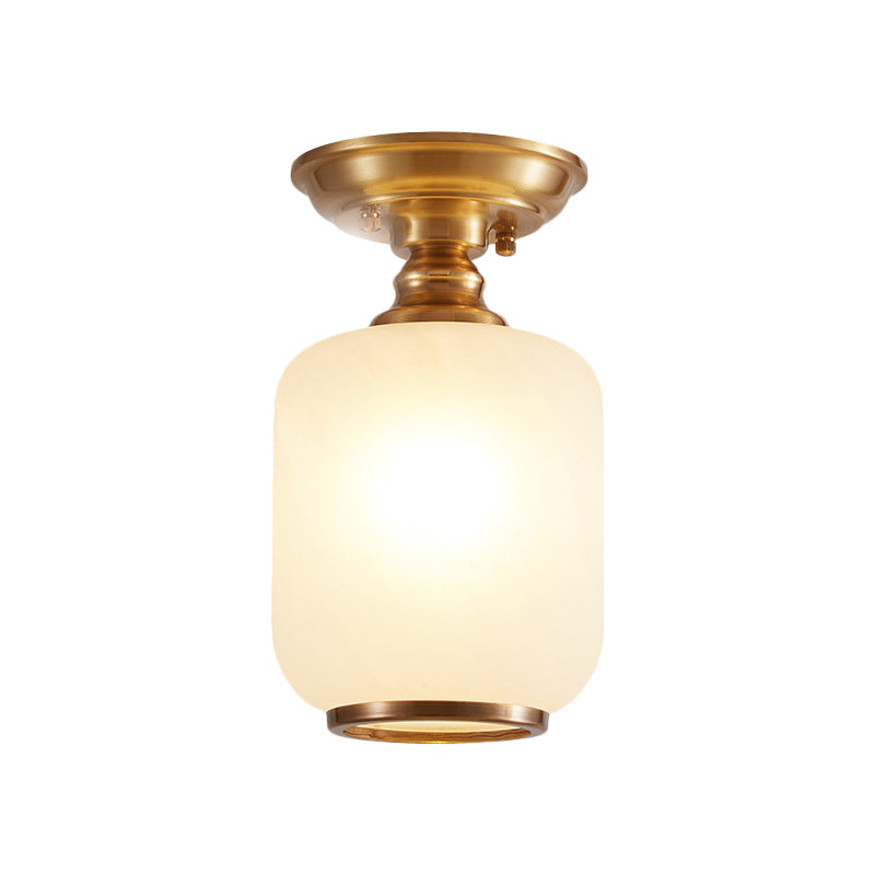 1-kops semi-gemonteerde verlichting Vintage gang-inbouwlamparmatuur met lantaarnopaalglazen kap in messing