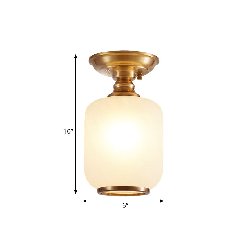 1-kops semi-gemonteerde verlichting Vintage gang-inbouwlamparmatuur met lantaarnopaalglazen kap in messing