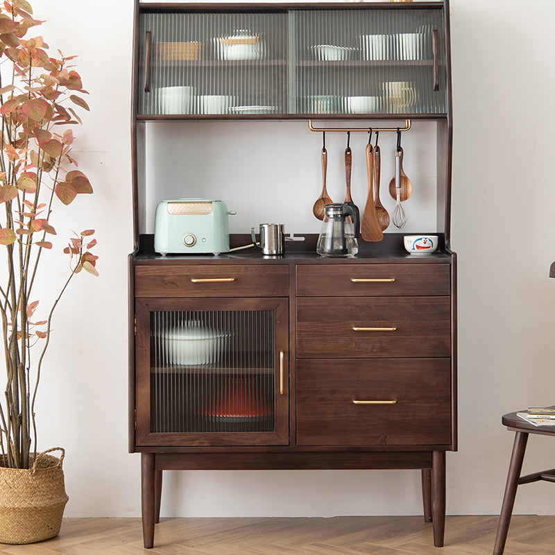 Nordic Style Pine Wood Storage Sideboard Cabinet with Glass Doors