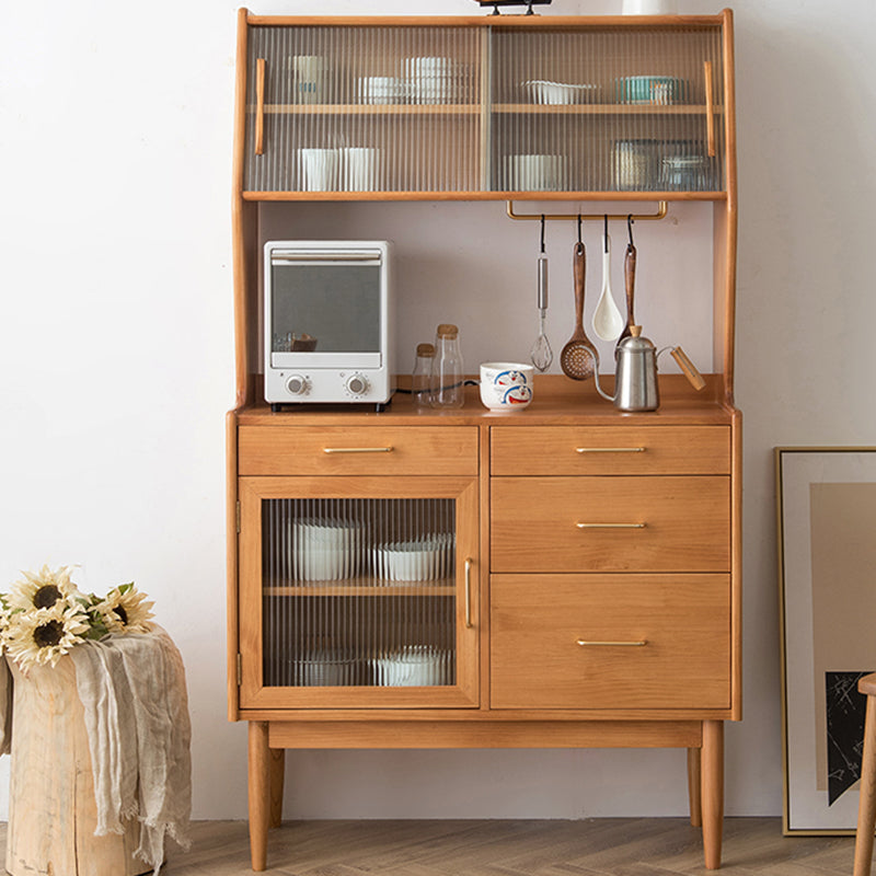 Nordic Style Pine Wood Storage Sideboard Cabinet with Glass Doors